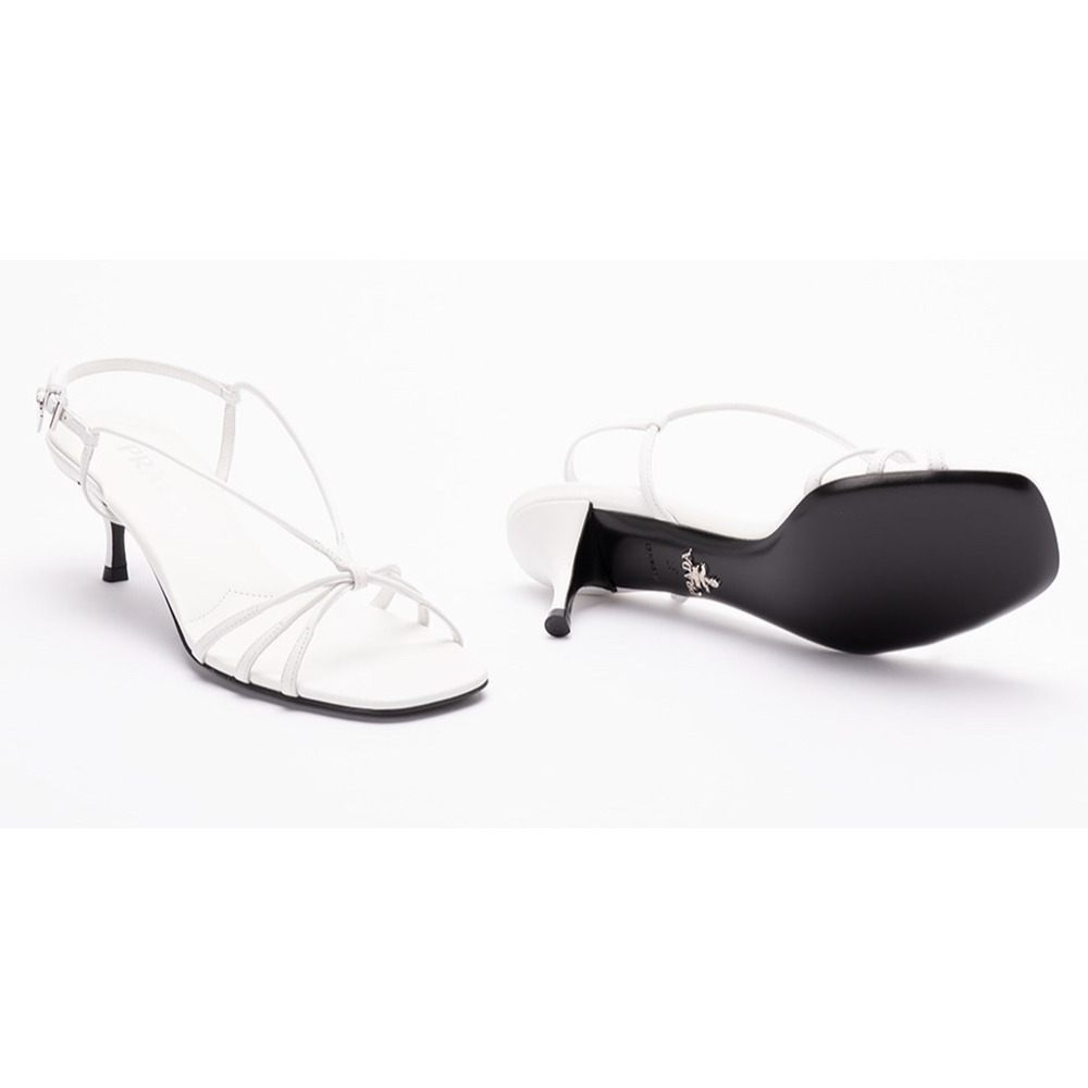 Prada Capretto Strappy 55mm White Leather Slingback Sandal Mule Kitten Heel 38 - Picture 12 of 16